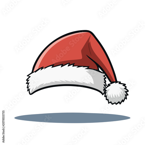Red Santa hat with white trim and pom pom