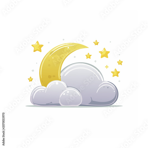 Cartoon moon, stars and clouds on white background