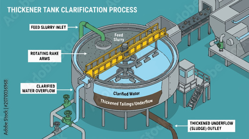 Foto Industrial thickener tank clarification process in a modern facility