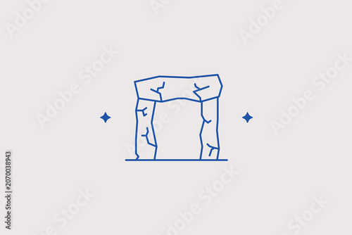 Schilderij op canvas Ancient stone megalith structure trilithon dolmen line icon for archeology museum, historical landmark tour guide