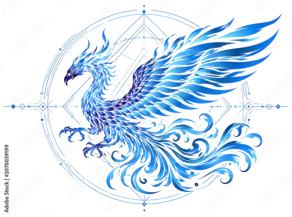 Fototapeta premium 不死鳥 空を舞うフェニックス イラスト