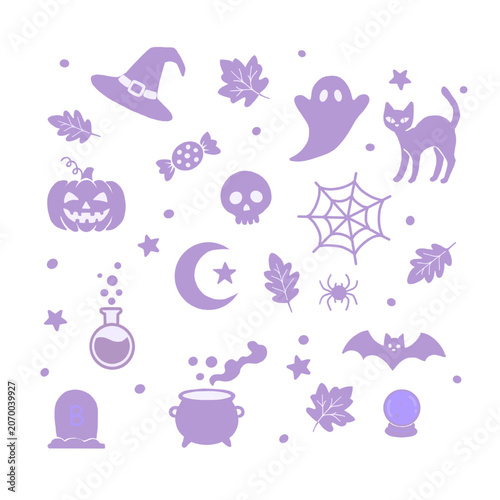 Minimalist Spooky Halloween Elements Bundle for Seasonal Design Boho Halloween Icon Pack with Pumpkin, Bat and Witch Accessories