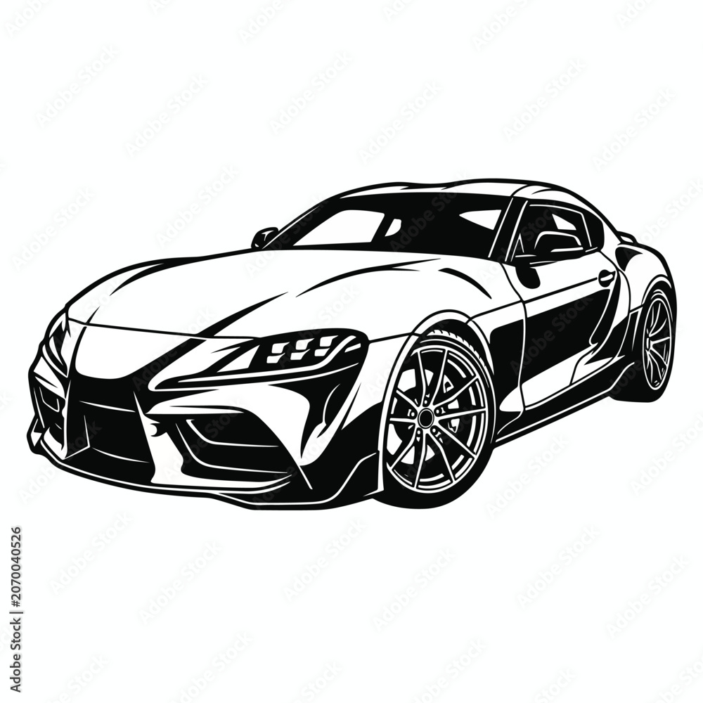 Fototapeta premium Illustration of a sleek modern sports car in black and white line art style
