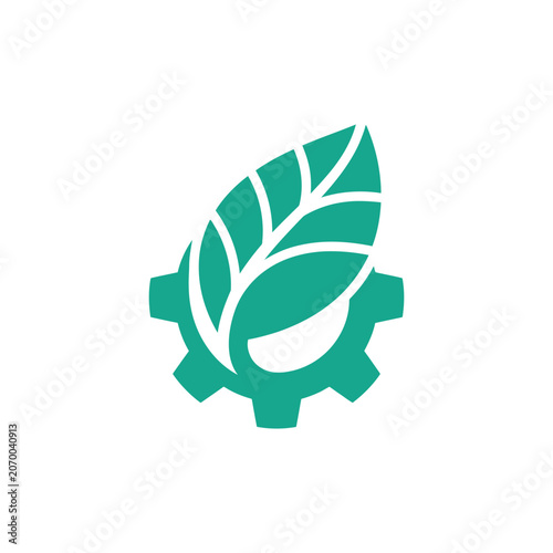 A green icon showing a leaf integrated with a mechanical gear symbol
