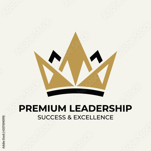 A minimalist graphic design featuring a stylized golden crown icon