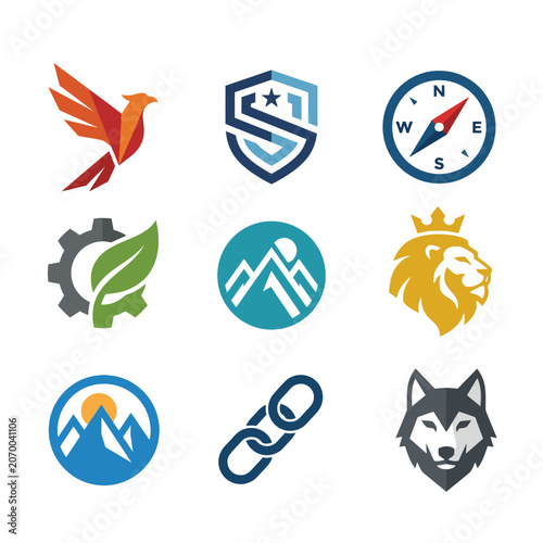 A collection of various flat vector icons featuring animals and nature symbols