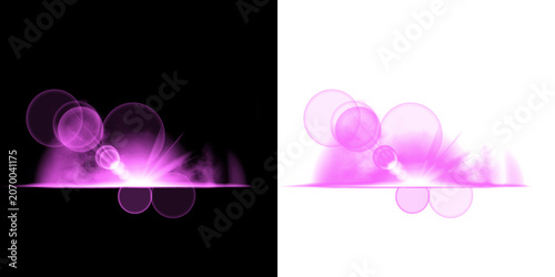 Tableau sur toile Magenta lens flare effect with circular light orbs and horizontal beam on a dark