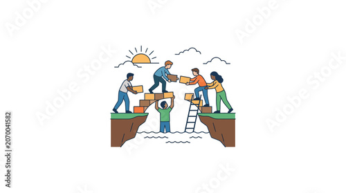Teamwork Bridging Gap Collaboration Concept Illustration