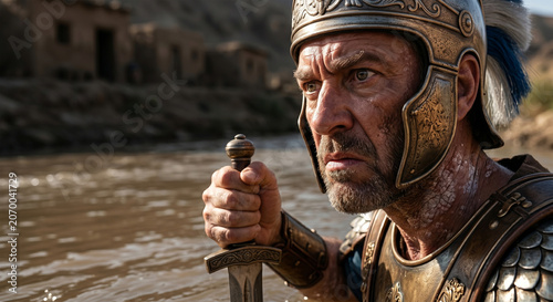 Bible, A powerful, close-up photograph of Naaman’s face, etched with indignation and disbelief. His hand is gripped tightly on the hilt of his sword, 