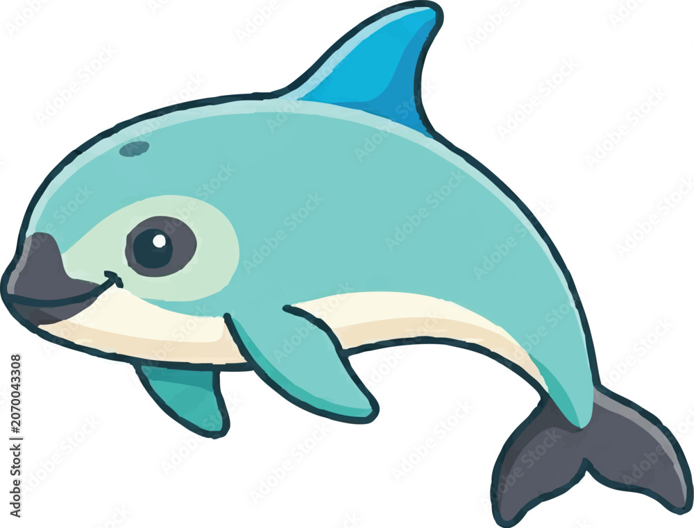 Naklejka premium Cartoon dolphin swimming in water.