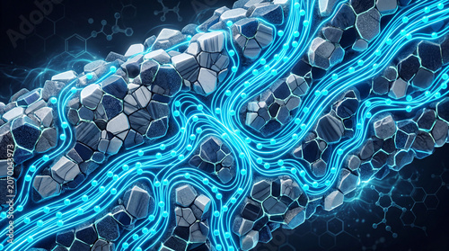 Abstract Scientific Graphic Of Lithium Ions Seamlessly Passing Through A Solid State Battery Electrolyte Interface