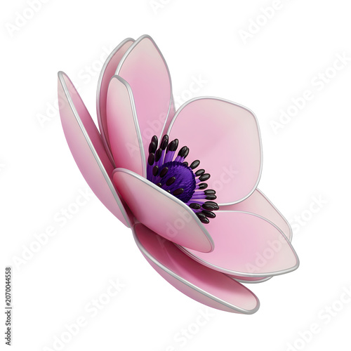 3D Render of a Pink Flower with Silver Edges