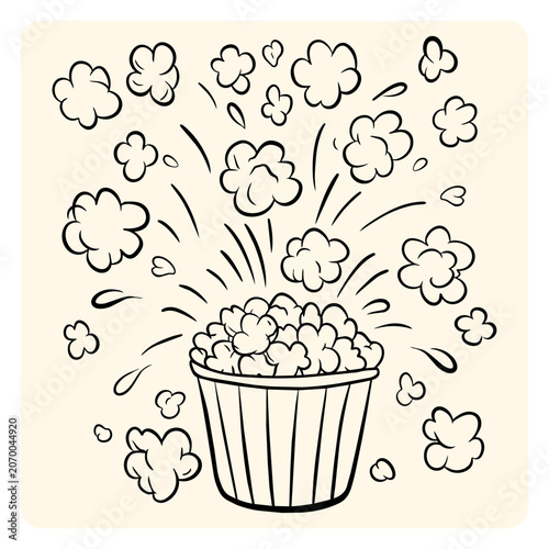 Popcorn Exploding from Bucket Hand Drawn Doodle Illustration