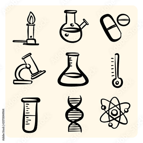 Science and Laboratory Research Hand Drawn Outline Icons