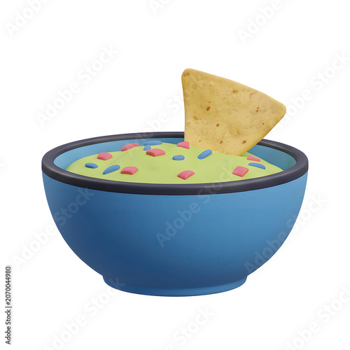 3D Render of Guacamole with Tortilla Chip and Colorful Bits
