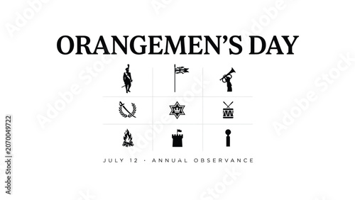 Fotografija Orangemen day annual observance event icons set with symbols representing historical parade