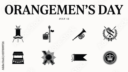Photos Orangemen day commemorative vector set featuring traditional parade symbols and ornaments