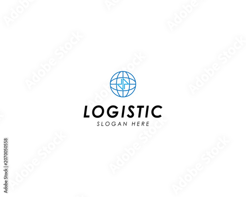 Creative simple global logistics logo template. Globe with arrow symbol for Logistics company logo design vector illustration.