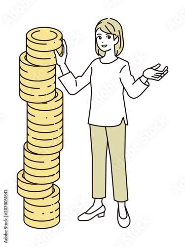 A woman stacking coins