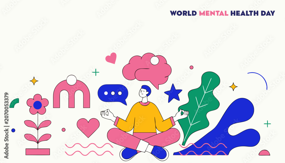 Fototapeta premium Mental health awareness, World Mental Health Day, mindfulness, meditation, mental wellness icons