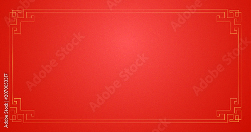 Red Chinese New Year Background with Golden Decorative Frame and Traditional Oriental Border