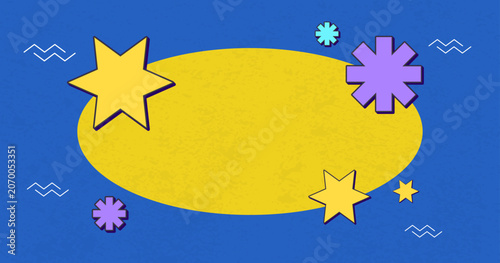 Retro Pop Art Background with Yellow Oval Frame and Decorative Cartoon Elements