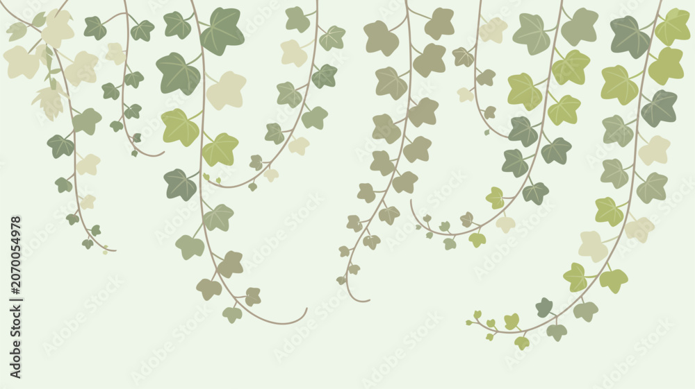 Fototapeta premium Hanging ivy vines with fresh green leaves against a soft pastel backdrop