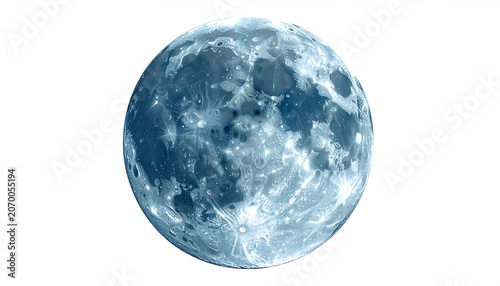 A stunning, isolated full moon, detailed with craters and illuminated features, set against a pristine white background