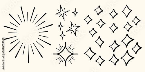 Foto Hand Drawn Sparkles Bursts And Diamond Shapes Vector Illustration