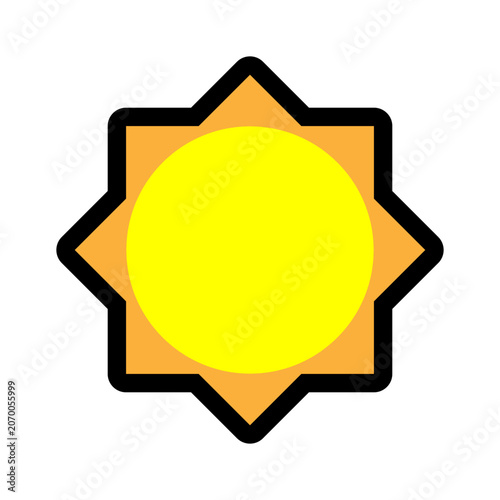 Black Sun with Rays Flat Design Icon Vector Isolated on White Background for Weather and Nature Concept
