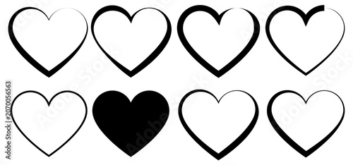 black heart symbols in stoke . Black heart icon set for love.