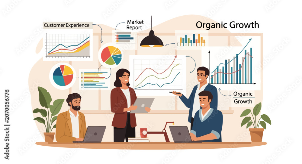 Naklejka premium Business team analyzing organic growth charts in meeting room.
