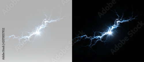 Tableau sur toile Natural lightning strike with electric plasma glow, powerful thunder energy and