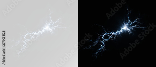 Canvas Print electric energy lightning bolt with glowing plasma effect, thunderstorm flash an