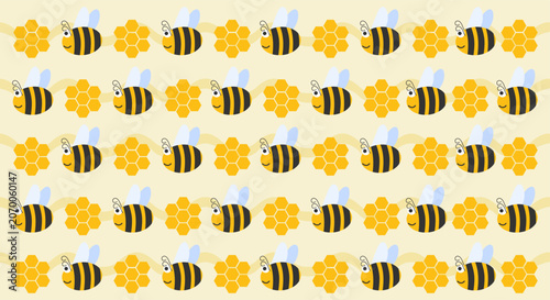 Cute Bee and Honeycomb Seamless Pattern Background. Illustration Vector