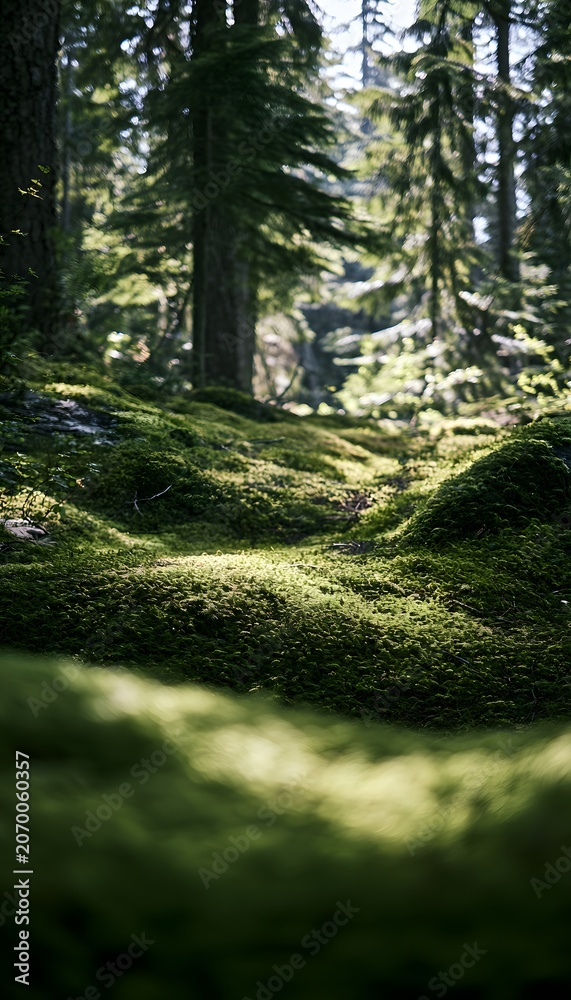 Obraz premium Serene forest landscape bathed in gentle sunlight a tranquil escape into nature’s embrace