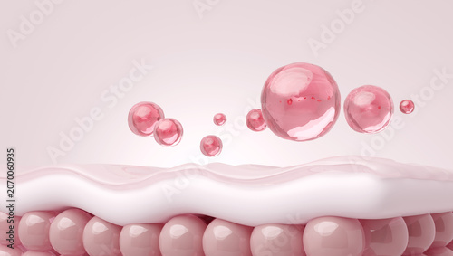 Small PDRN Molecules Dropping Onto Skin Cell Layer for Advanced Regeneration. 3D render