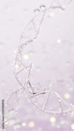 Twisting Liquid DNA Helix with Bokeh Light for Science and Cosmetic Background. 3D render
