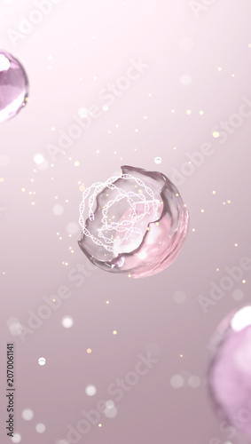 PDRN Ingredient Molecule with Luminous DNA Helix for Anti Aging Skin Cell Care. 3D rendering