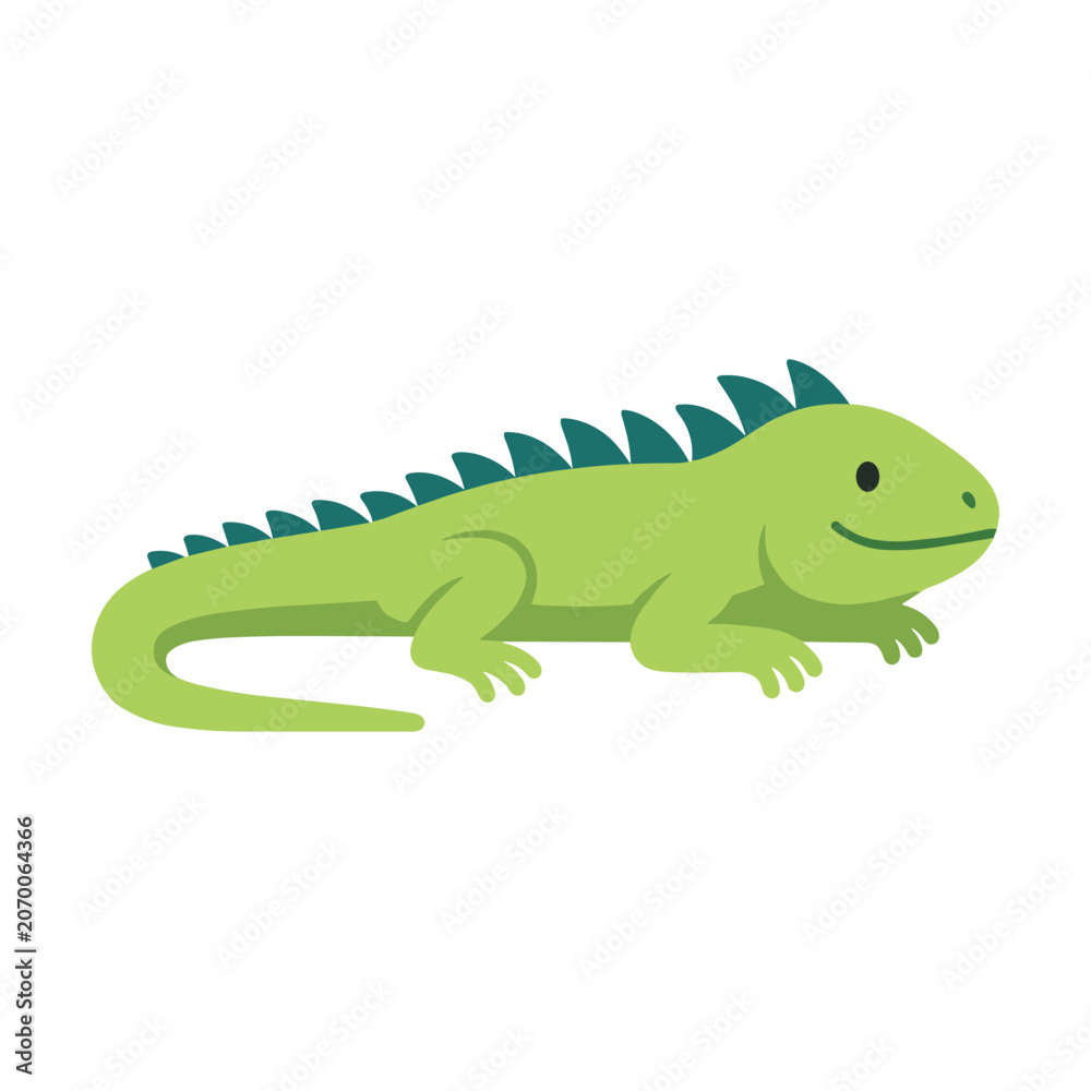 Fototapeta premium Cute Green Cartoon Iguana Vector Illustration Isolated on White