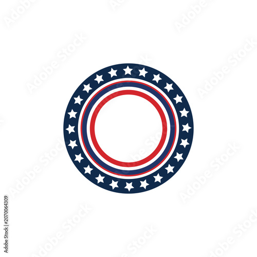 Circular patriotic badge with stars and concentric rings in red, white, and blue, featuring a blank center for labels, awards, celebrations, or decorative designs.