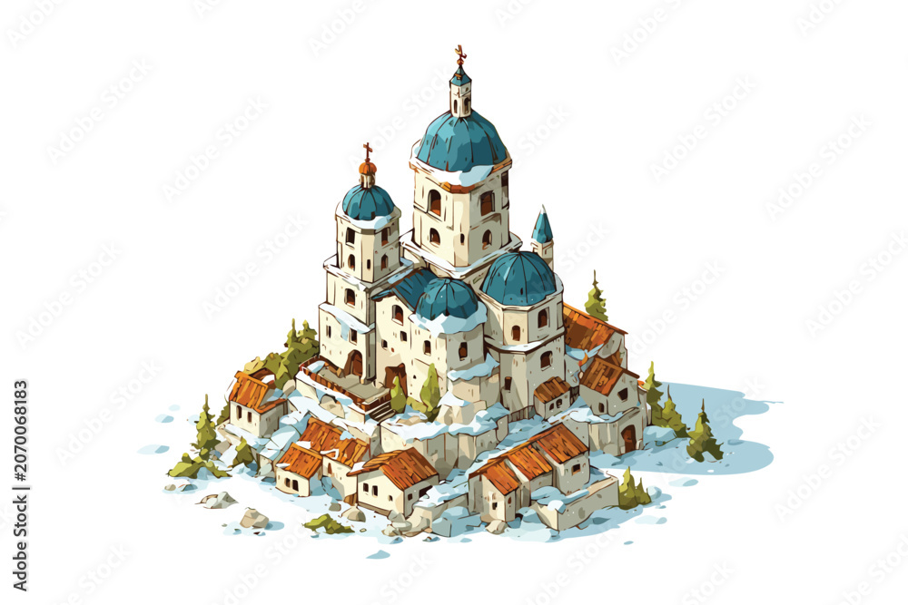 Naklejka premium Modular Isometric Castle Building Kit isolated