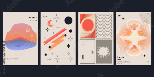 Fotografie Abstract Geometric Patterns Modern Poster Designs With Beige Backgrounds