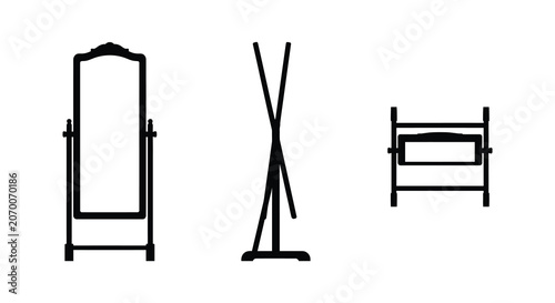 Foto Wardrobe coat rack and bed frame silhouettes against a white background silhouet