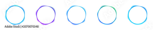 Abstract liquid gradient blue circle displays neon colors, blot drops create reflective highlights. Smooth form defines balanced rounded shape, glowing neon blue circle with soft pulse PNG.