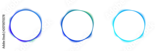 Εκτύπωση καμβά Abstract liquid gradient blue circle displays neon colors on dark background, blot drops create reflective highlights