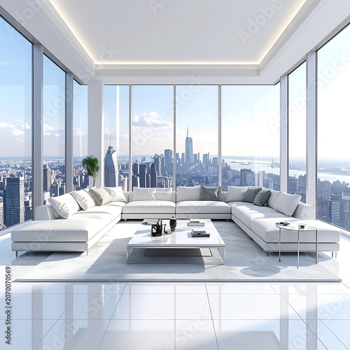 Modern luxury living room with cityscape view