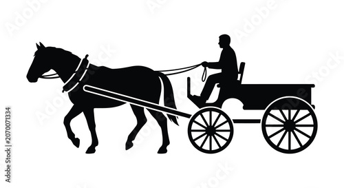Konstfotografi Horse drawn carriage with driver black silhouette against a white background sil