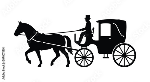 Konstfotografi Horse drawn carriage with driver depicted in a black silhouette against a white