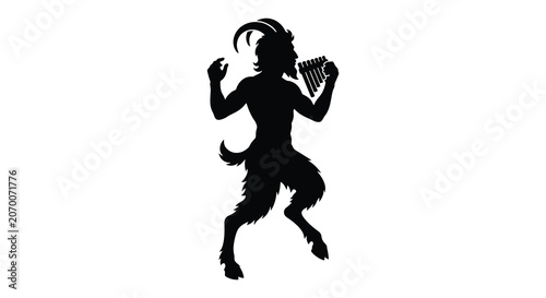 Tableau sur toile A mythical satyr playing a musical instrument depicted as a black silhouette aga